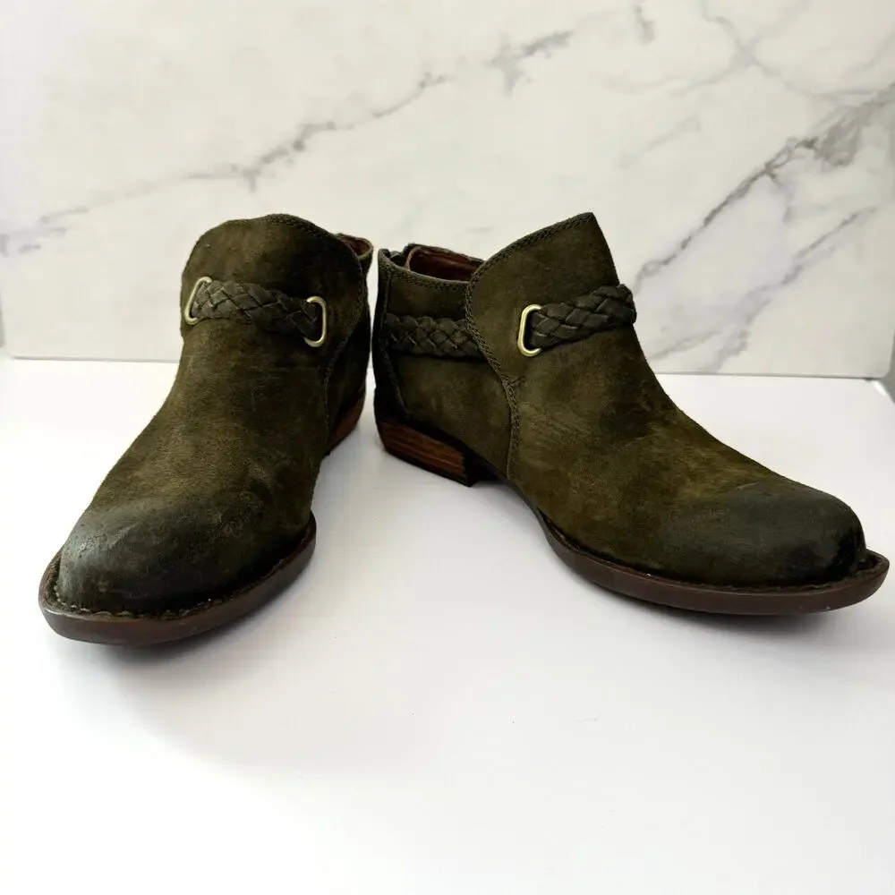 Born Womens Sylvia Ankle Boot Bootie Size 7.5 Leather Braided Buckle Strap Brown